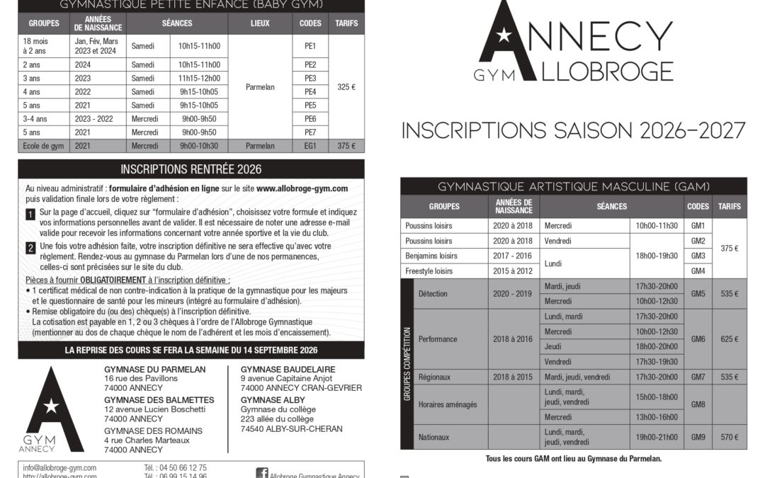 Inscriptions Saison 2026/2027